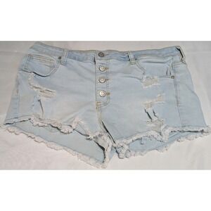 No Boundaries Denim Shorts Juniors 15 Light Wash Excellent Button Fly Distressed